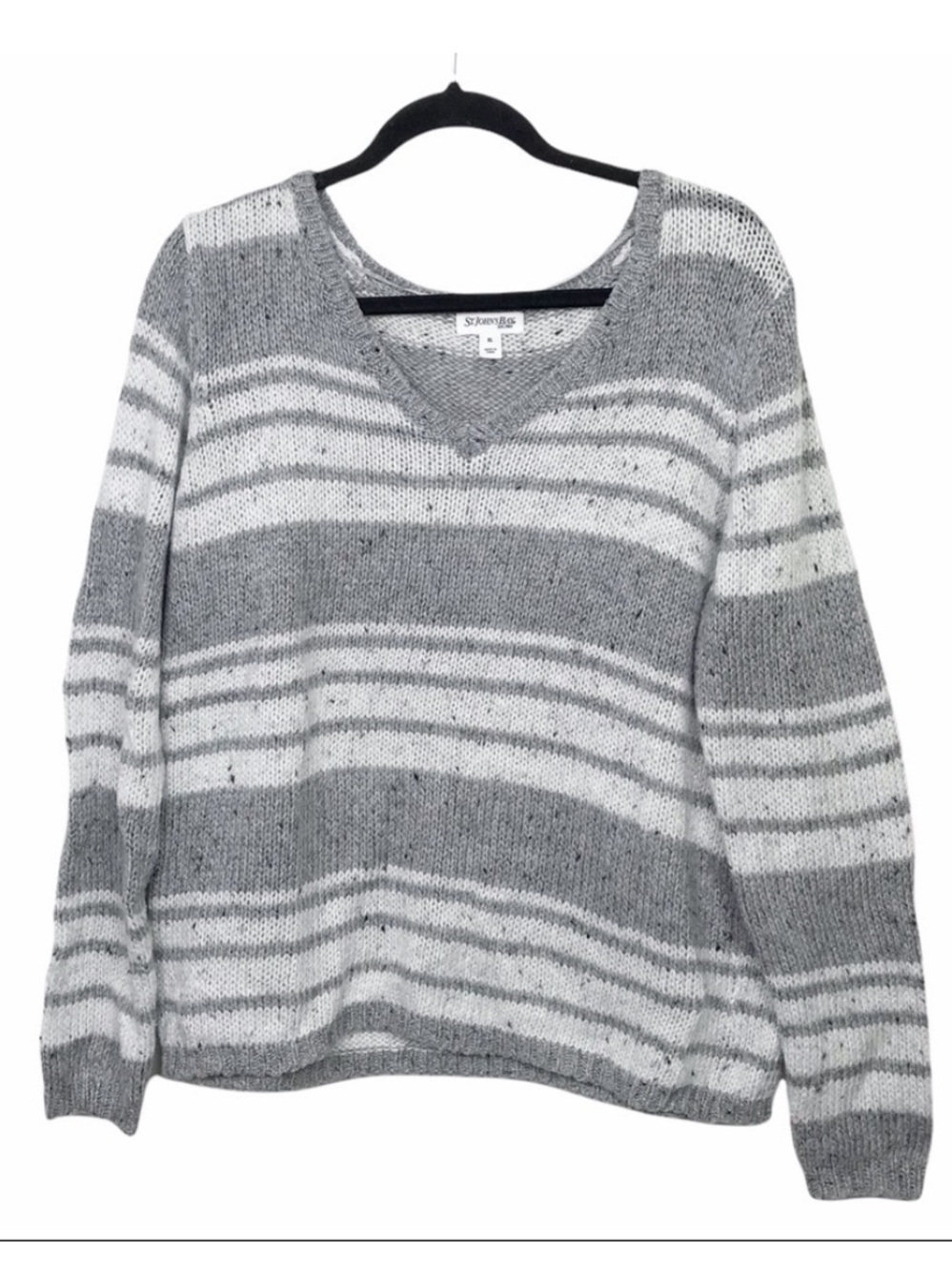St John's Bay Gray White Stripe Knit Sweater